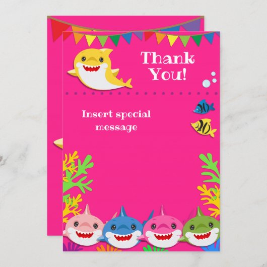 Sharks Pink Birthday Bedankt (Voorkant / Achterkant)