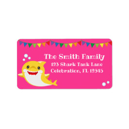 Sharks Pink Ocean Birthday Etiket