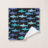 Sharks Silhouettes Shades of Blue-Black Background Bad Handdoek (Wasdoekje)