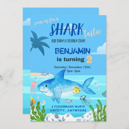 Sharktastic Birthday Invitation Kaart (Voorkant / Achterkant)