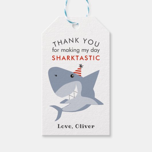 Sharktastic verjaardagsfeestje dank je wel gunst cadeaulabel (Voorkant)