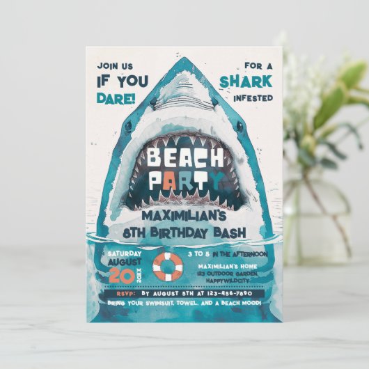 Sharktastic Zomer STRAND Party Kaart (Staand voorkant)