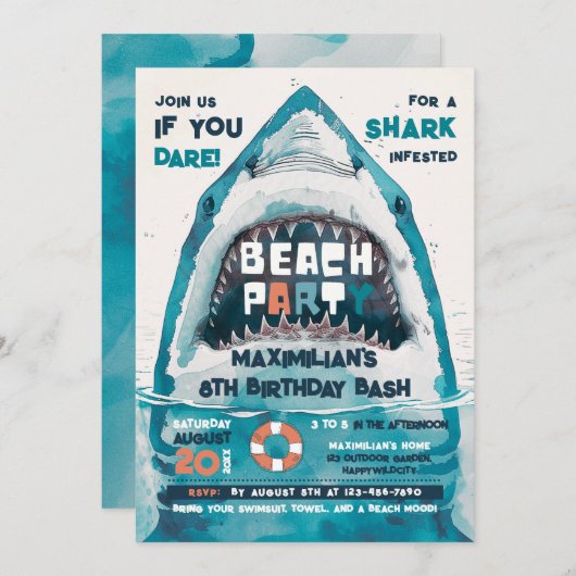 Sharktastic Zomer STRAND Party Kaart (Voorkant / Achterkant)