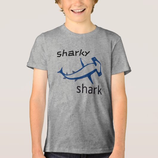 Sharky Shark Light Blue Boys Tri-Blend Shirt (Voorkant)