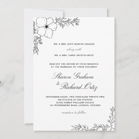 Sharon Classic Modern Floral Wedding Invitation Kaart (Voorkant)