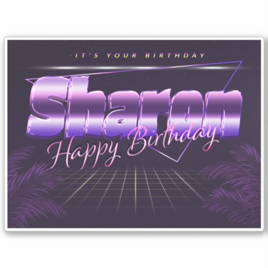 Sharon Name Vorname lila retro Sticker Geburtstag (Voorkant)