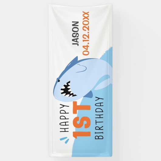 Sharp 1st Birthday Party Boys Name Custom Banner (Verticaal)