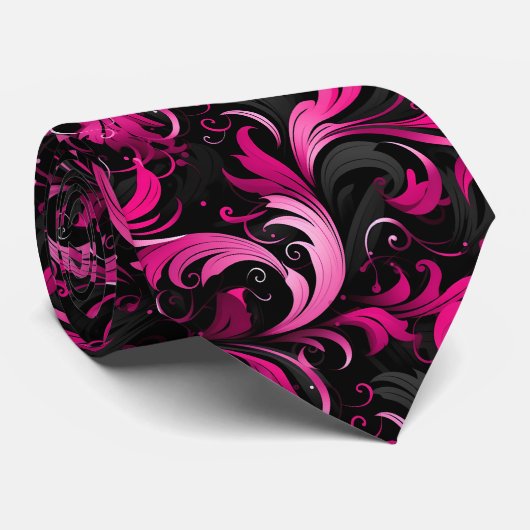 Sharp and Stylish Black and Pink Tie for Men Stropdas (Opgerold)