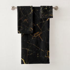 Sharp Black en Gold Marble Bad Handdoek