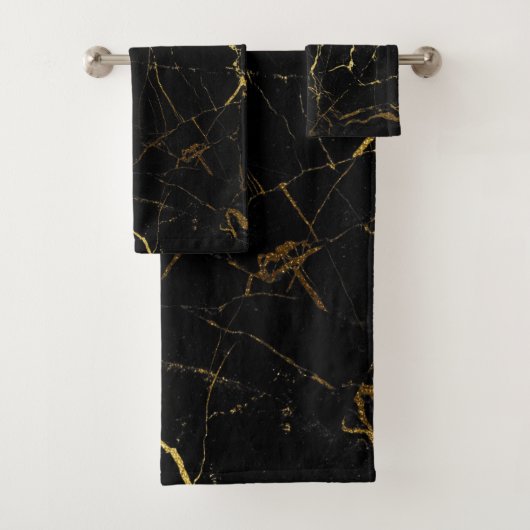 Sharp Black en Gold Marble Bad Handdoek (Insitu)