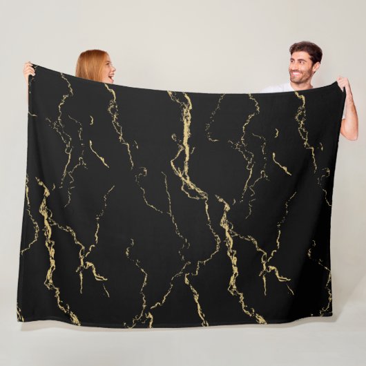 Sharp Black en Gold Marble Fleece Deken (In situ)