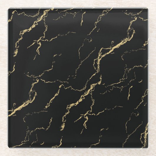 Sharp Black en Gold Marble Glazen Onderzetter (Voorkant)