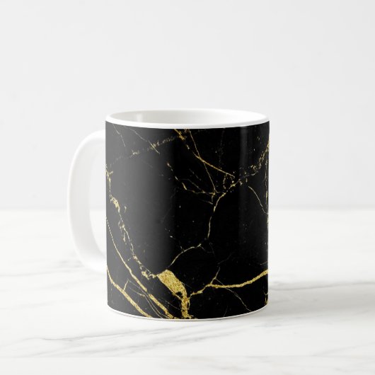 Sharp Black en Gold Marble Koffiemok (Voorkant links)