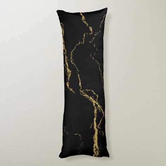 Sharp Black en Gold Marble Lichaamskussen (Achterkant (Verticaal))