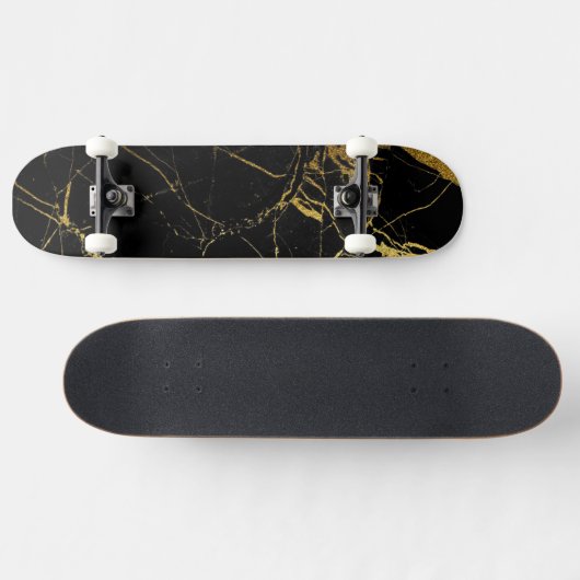 Sharp Black en Gold Marble Persoonlijk Skateboard (Horizontaal)