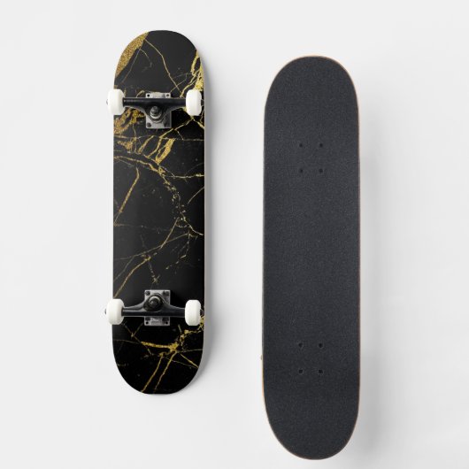 Sharp Black en Gold Marble Persoonlijk Skateboard (Voorkant)