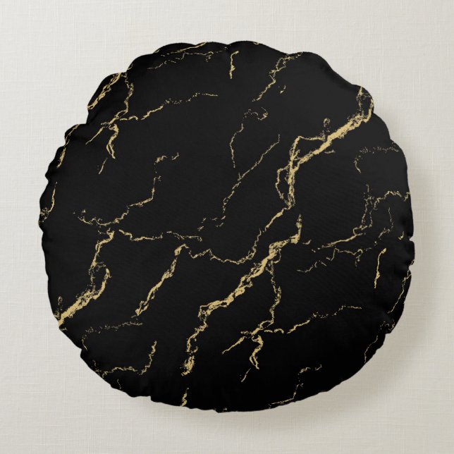 Sharp Black en Gold Marble Rond Kussen (Voorkant)