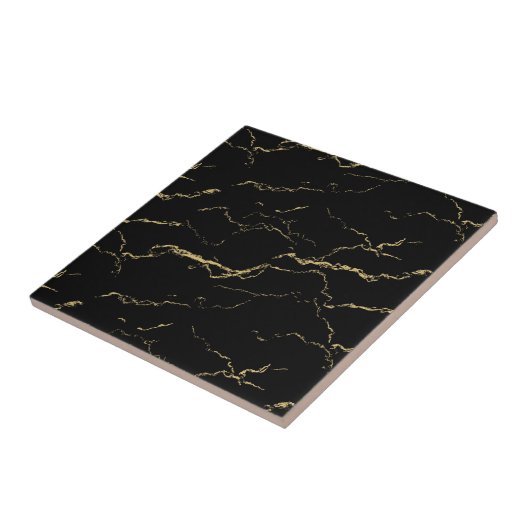 Sharp Black en Gold Marble Tegeltje (Zijkant)
