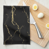 Sharp Black en Gold Marble Theedoek (Quarter Fold)