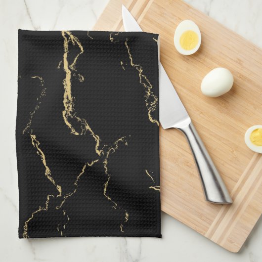 Sharp Black en Gold Marble Theedoek (Quarter Fold)