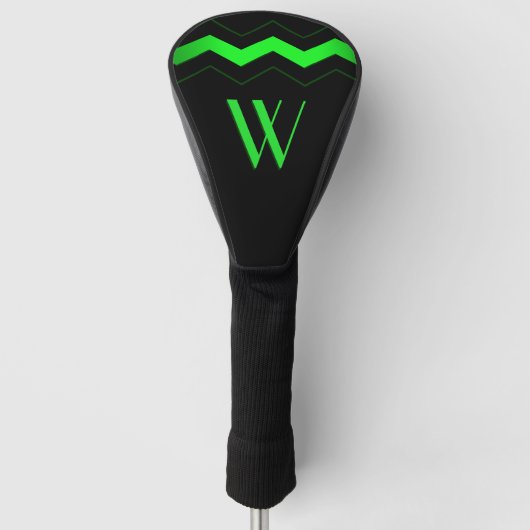 Sharp Black met Lime Green Zigzag Initiaal Golfheadcover (Voorkant)