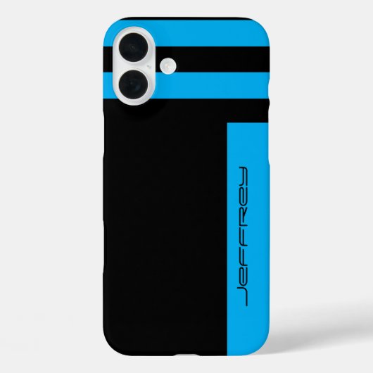 Sharp Blue Black Minimalist Stripe, naam, eenvoudi Case-Mate iPhone Case (Achterkant)