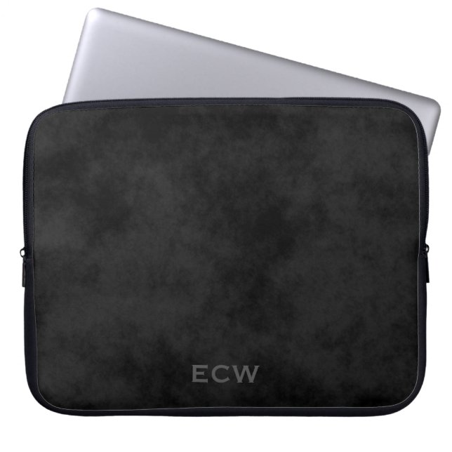 * Sharp Faux Stamed Mottled Black Laptop Sleeve (Voorkant)