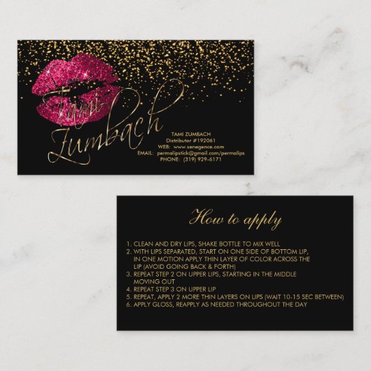 Sharp Gold Confetti en hot-roze Lips Visitekaartje (Voorkant / Achterkant)