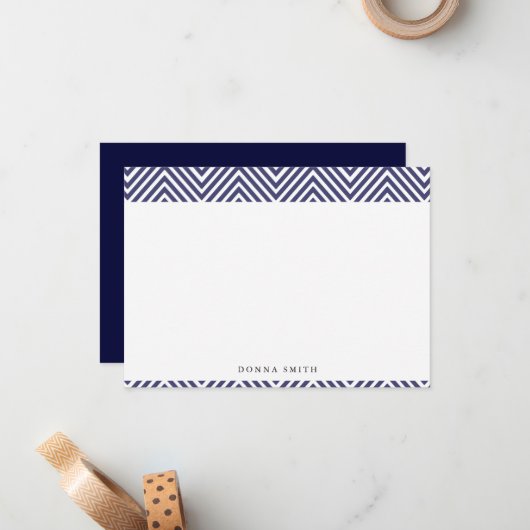 Sharp Navy Chevron Flat Note-kaarten Notitiekaartje (Voorkant / Achterkant in situ)