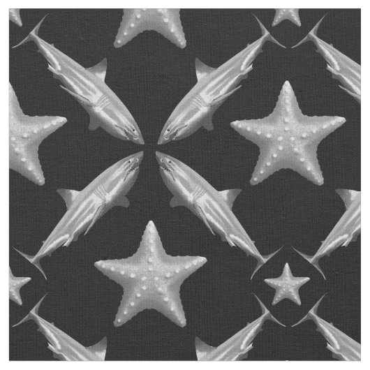 Sharp Starfish Ocean Life Nautical Coastal Black Stof (Close Up)
