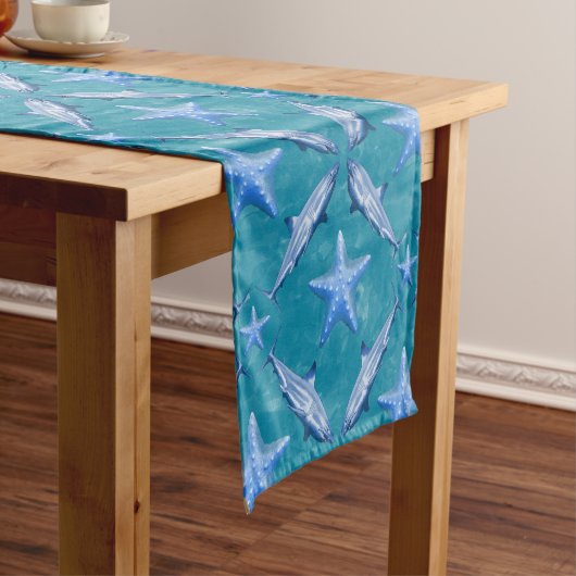 Sharp Starfish Ocean Life Nautical Coastal Blue Korte Tafelloper (Voorbeeld)