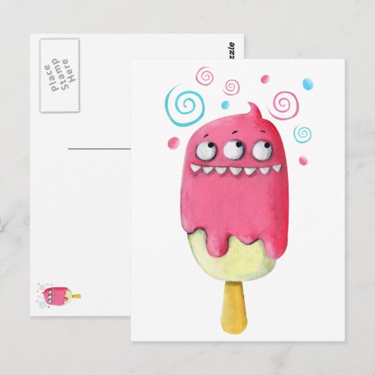Sharp Teeth Monster Ice Cream Popsiche Briefkaart (Voorkant / Achterkant)