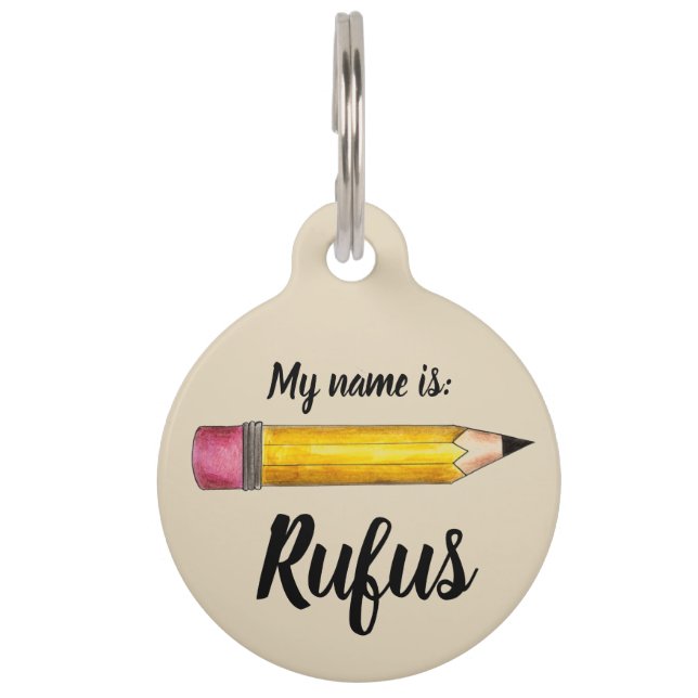 Sharp Yellow #2 Pencil School Schrijver leraar Huisdierpenning (Voorkant)