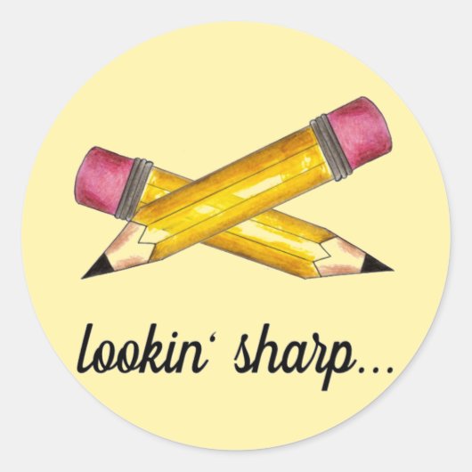 Sharp Yellow #2 potcil School Schrijven Ronde Sticker (Voorkant)