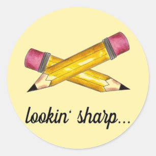Sharp Yellow #2 potcil School Schrijven Ronde Sticker