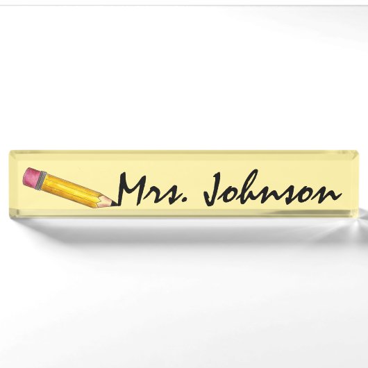 Sharp Yellow Pencil School Engels leraar schrijven Naambordje (Voorkant)