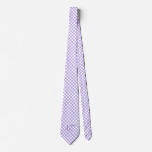 Sharp zien Lavender Gingham Pattern Monogram Stropdas (Voorkant)