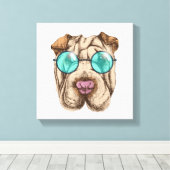 Sharpei in zonnebrillen canvas afdruk (Insitu (Houten vloer))