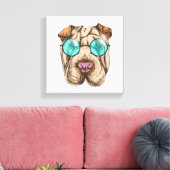 Sharpei in zonnebrillen canvas afdruk (Insitu (Woonkamer))