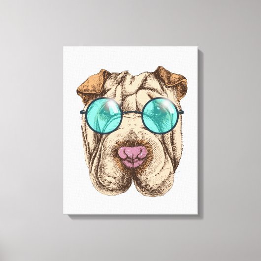 Sharpei in zonnebrillen canvas afdruk (Voorkant)