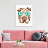 Sharpei in zonnebrillen canvas afdruk (Insitu (Woonkamer))