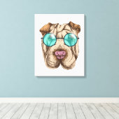 Sharpei in zonnebrillen canvas afdruk (Insitu (Houten vloer))