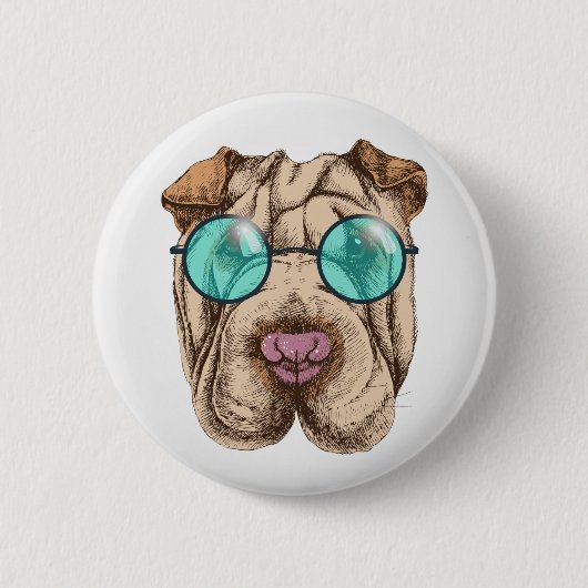 Sharpei in zonnebrillen ronde button 5,7 cm (Voorkant)