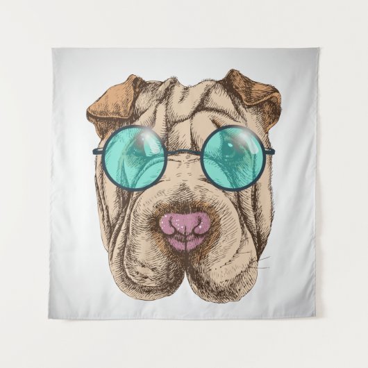 Sharpei in zonnebrillen wandkleed (Voorkant)