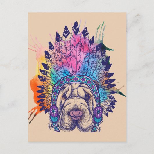 Sharpei Native American Indian Chief Briefkaart (Voorkant)