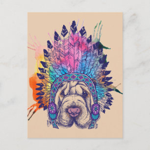 Sharpei Native American Indian Chief Briefkaart