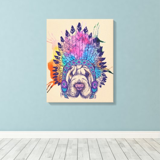 Sharpei Native American Indian Chief Canvas Afdruk (Insitu (Houten vloer))
