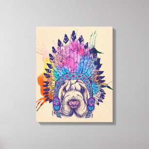 Sharpei Native American Indian Chief Canvas Afdruk