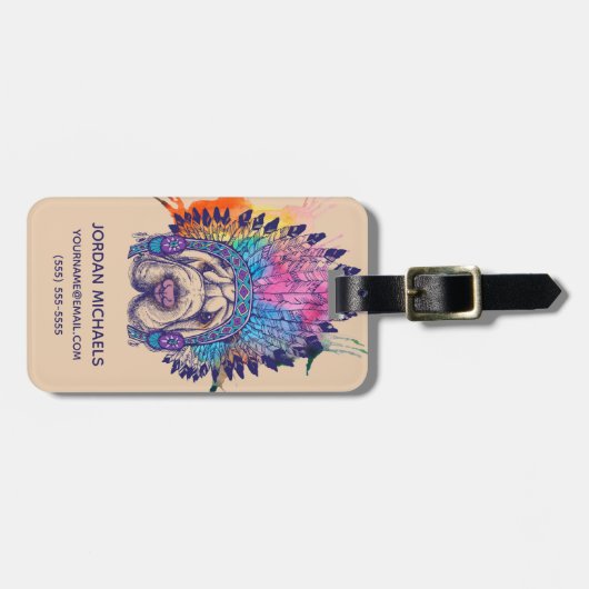 Sharpei Native American Indian Chief | Naam toevoe Bagagelabel (Voorkant horizontaal)