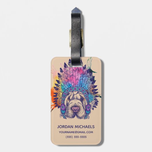 Sharpei Native American Indian Chief | Naam toevoe Bagagelabel (Achterkant verticaal)